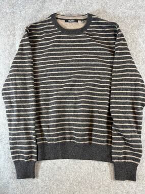 Saks Fifth Avenue Cashmere Sweater Womens XL Gray Striped Knit Pullover Cozy